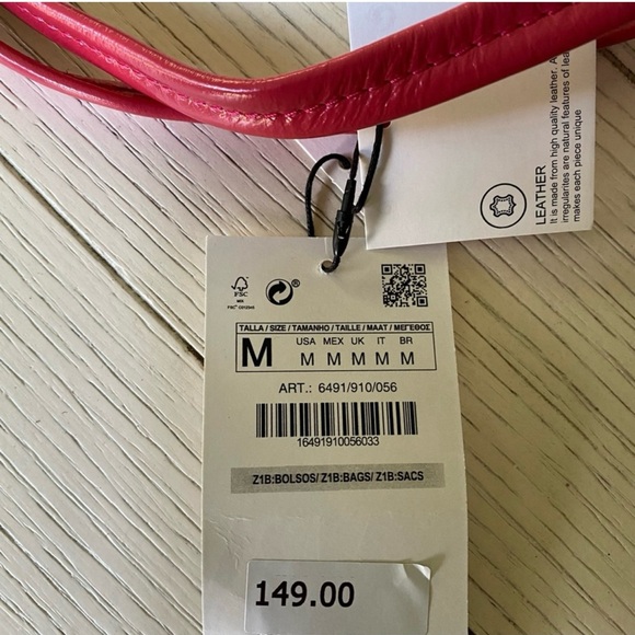 NWT Zara genuine leather book tote bag, strawberry red, patent - Picture 3 of 4